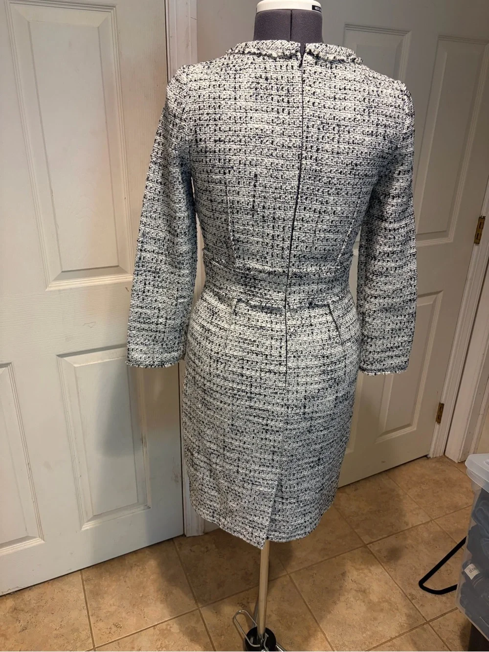 J. Crew Tweed Long-Sleeve Sheath Dress in White and Black 6